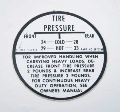 1955 1956 1957 Tire Pressure Decal
