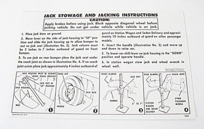 1956 Jack Storage And Jacking Instructions