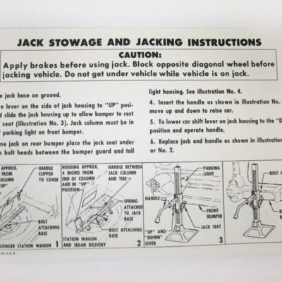 1957 Jack Storage And Jacking Instructions, Wagons
